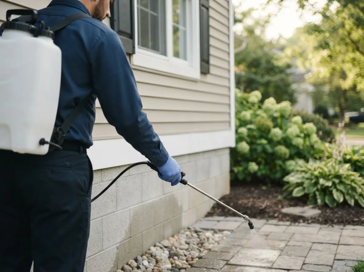 Pest control technician inspecting a home in Shelly, MN